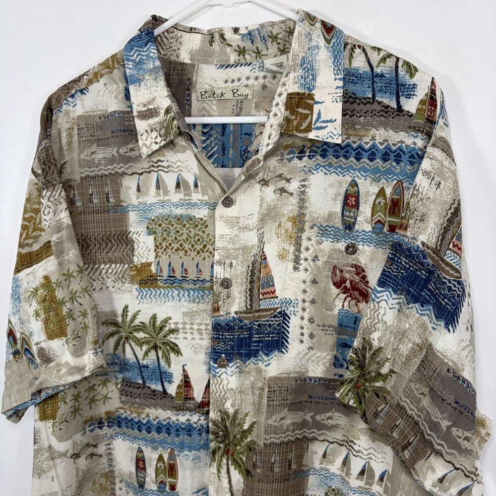 Batik Bay Short Sleeve Button Up Hawaiian Shirt Mens 2XL XXL Beige Surf Lobster